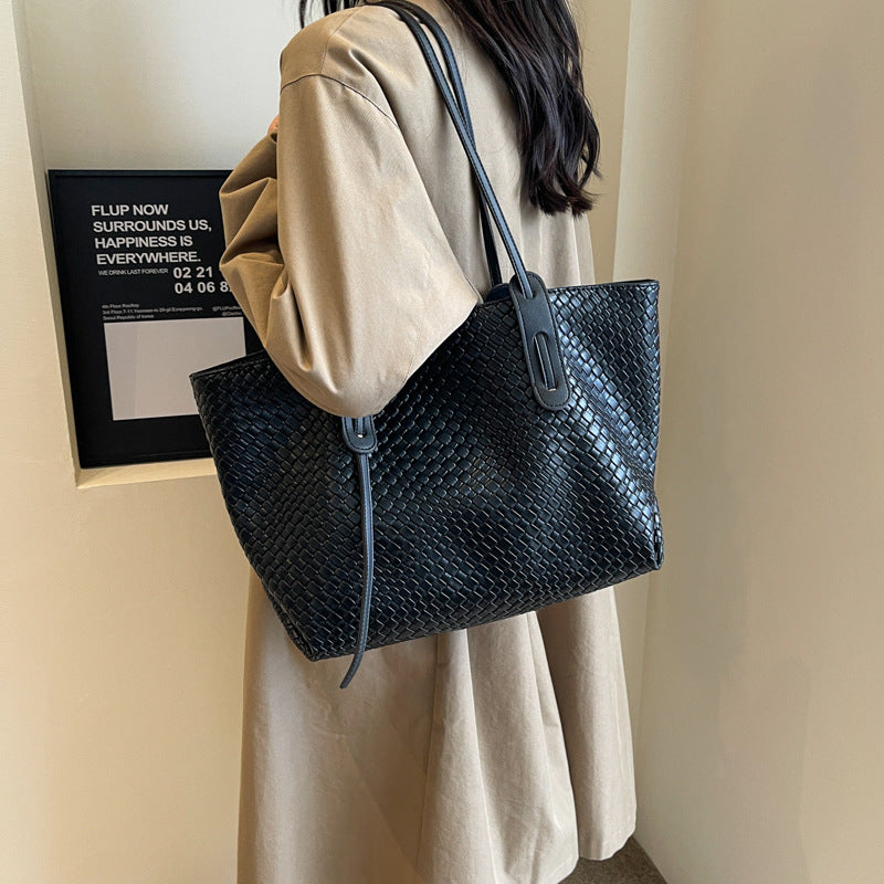 حقيبة كتف نسائية منسوجة سعة كبيرة | Women's Large Woven Shoulder Bag - Kayvstoer