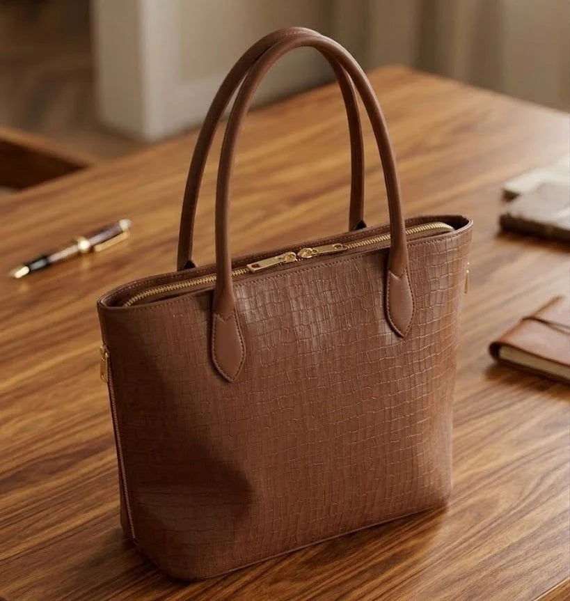 حقيبة يد نسائية بنقشة جلد التمساح | Croc-Embossed Women's Tote Bag