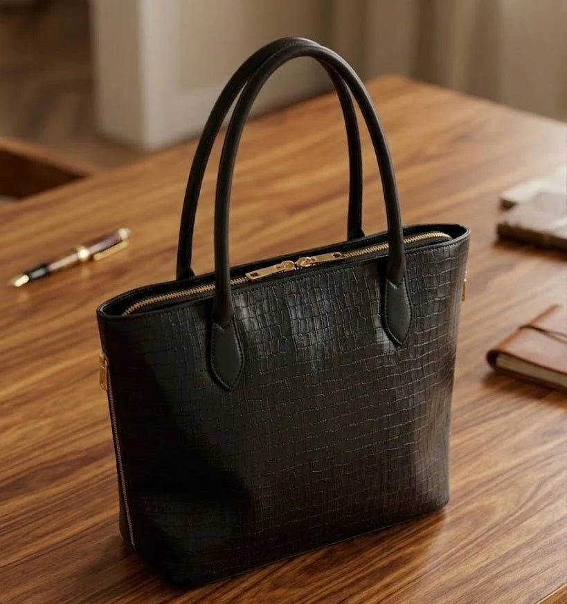 حقيبة يد نسائية بنقشة جلد التمساح | Croc-Embossed Women's Tote Bag
