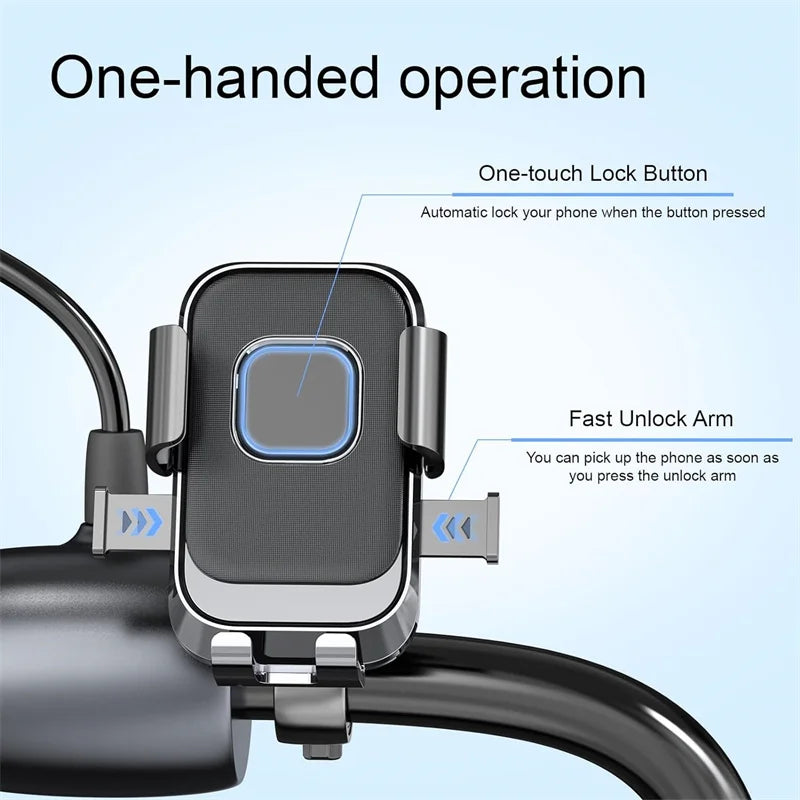 Moto Bike Phone Holder, One Hand Operation And 360° Rotatable Phone Holder For Motorcycle And Scooter