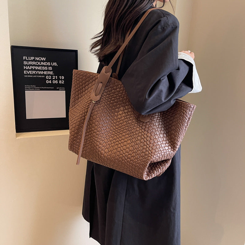 حقيبة كتف نسائية منسوجة سعة كبيرة | Women's Large Woven Shoulder Bag - Kayvstoer