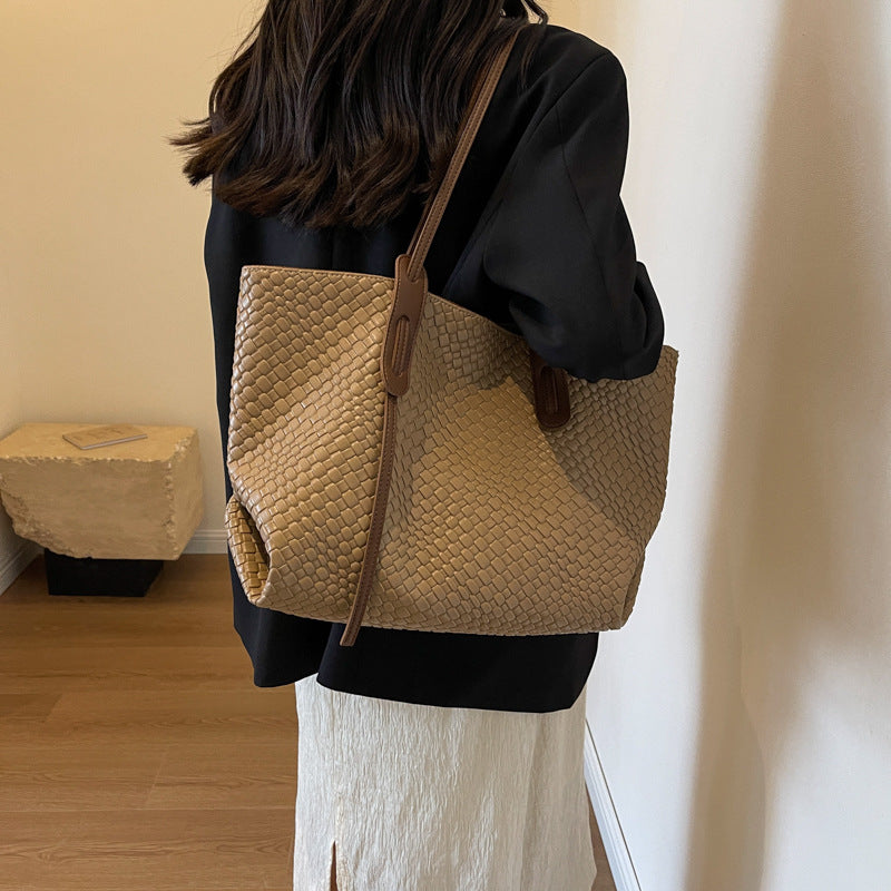 حقيبة كتف نسائية منسوجة سعة كبيرة | Women's Large Woven Shoulder Bag - Kayvstoer